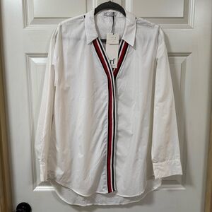 Zara TRF Collection white Button Down long sleeve Shirt with grosgrain trim MED